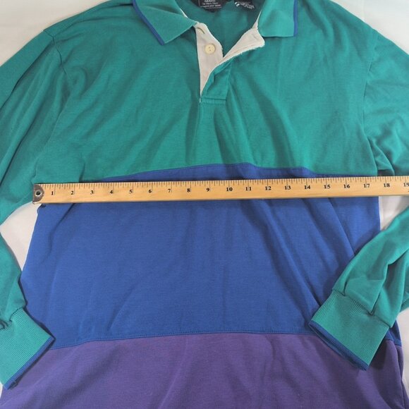 Sears Vintage 90s Green Blue Purple Striped Collared Long Sleeve Button M Medium - Picture 7 of 15